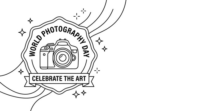 World Photography Day Badge Design with Camera Illustration