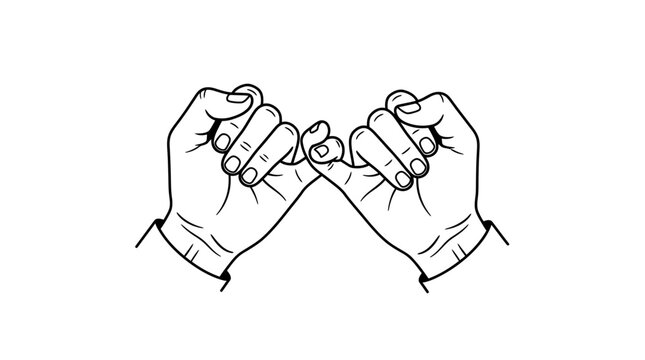 Line art illustration of two hands making a pinky promise gesture.