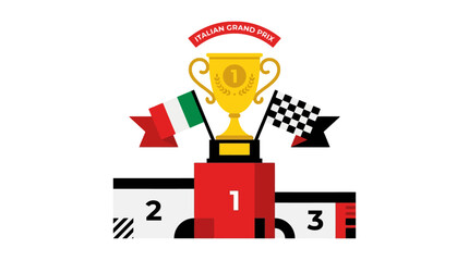 Fototapeta premium Vector Icon Italian Grand Prix racing trophy on a winners podium with checkered flags. EPS Editable