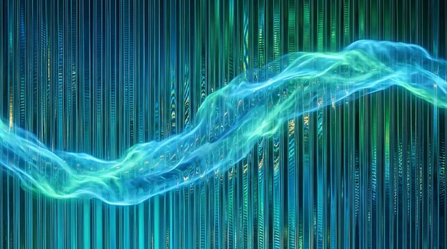 Abstract digital wave flowing blue and green data stream background