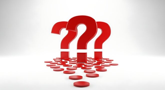Collection of red question marks arranged on white surface with question