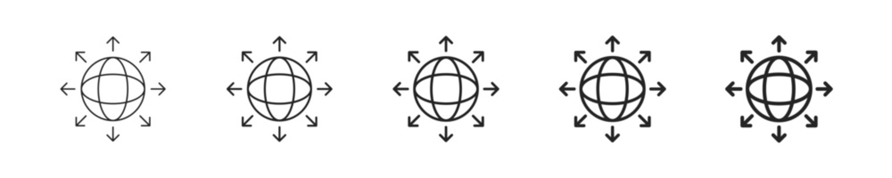 Expansion vector icon in minimalist line style. Clean editable stroke illustration with geometric design and monochrome appearance, isolated on white background