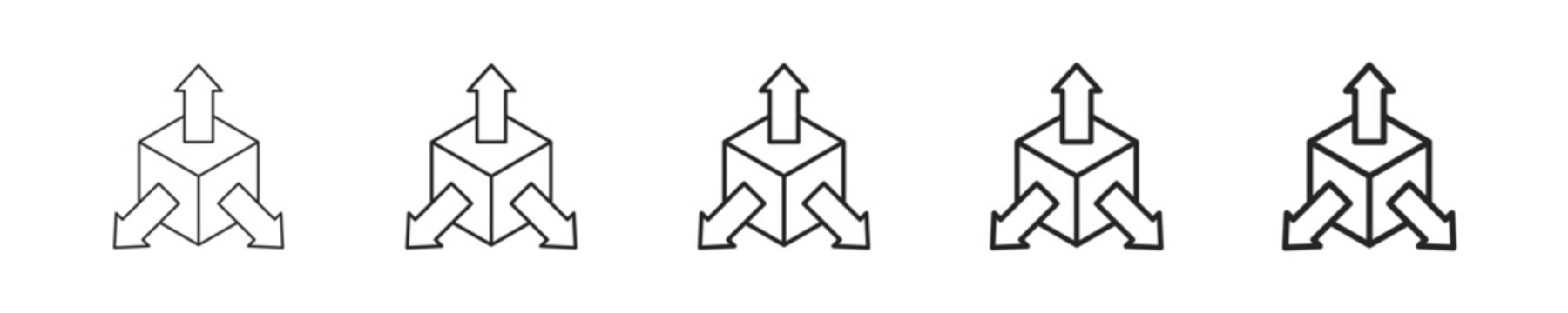 Versatility vector icon in minimalist line style. Clean editable stroke illustration with geometric design and monochrome appearance, isolated on white background