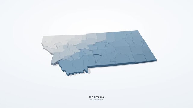 Montana USA 3D isometric state map with county borders rotating on a clean white background, the Treasure State, seamless loop animation