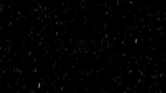 Dust particles drift slowly through a dark void illuminated by a faint light source to create an atmospheric texture reminiscent of a starry night or a magical ethereal environment in deep space.