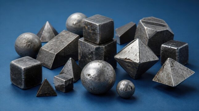 Collection of Metallic Geometric Shapes for 3D Design and Rendering