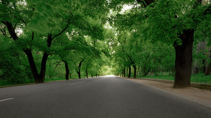 Tree lined road empty asphalt green foliage peaceful summer outdoor nature two lane sunlight tranquil
