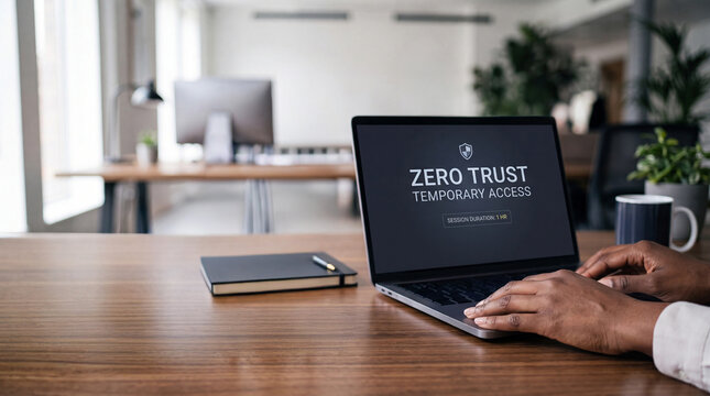 User working with temporary zero trust access session on laptop.