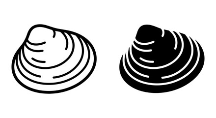 Simple Clam Shell Icons, Black and White Vector Graphics, Marine Life Symbols © md