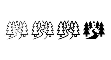Fototapeta premium Winter Forest Path Icons, Snowy Trees, Nature Landscape, Outdoor Adventure, Vector Set