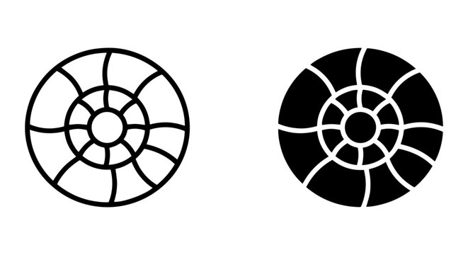 Ammonite Fossil Icons, Spiral Shell Vector Graphics, Ancient Marine Life Symbols, Black and White