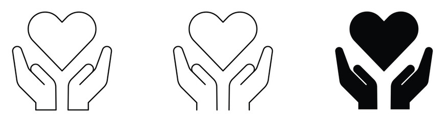 Obraz premium Heart Care Protection Line Icons Set – Love, Healthcare, Charity and Wellness Outline & Solid Symbols. Editable Strok