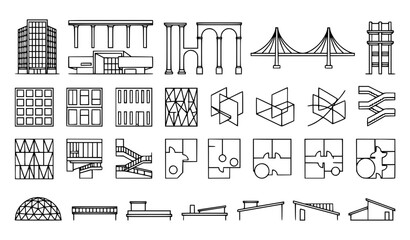 Minimalist Architectural Line Art Shapes Vector Collection © Romjan 