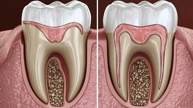Dental Anatomy Illustration Showing Tooth Pulp and Nerve Structure Comparison