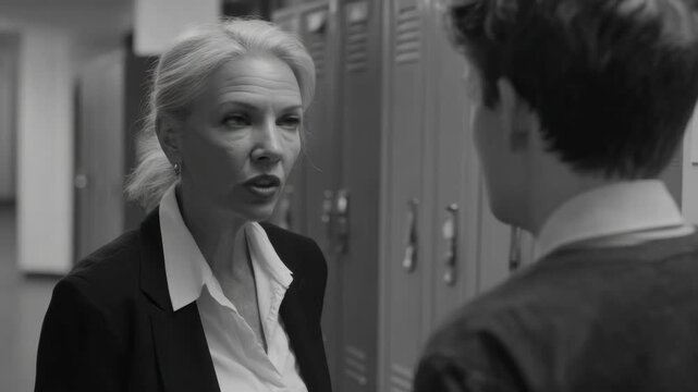 A serious interaction between a teacher and a student.
