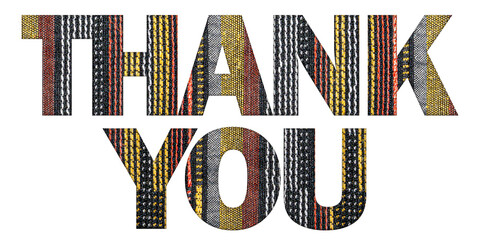 Thank You Text Cutout from Traditional Woven Fabric Texture on Transparent Background. © ZackZephyr