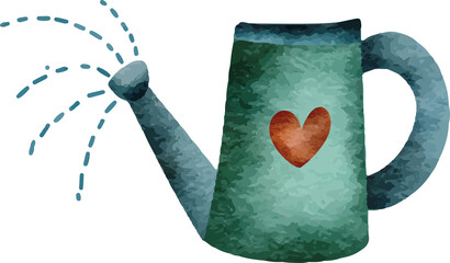 Watercolor watering can with heart and water splashes © nabilahcholila