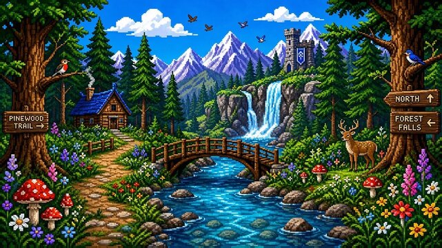 Pixel art 8 bit nature wallpaper 
