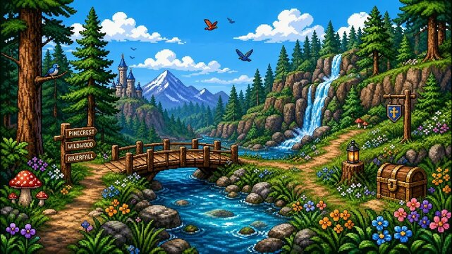 Pixel art 8 bit nature wallpaper 