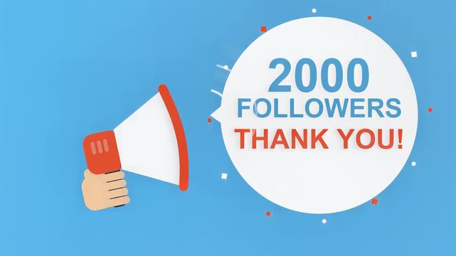 Megaphone animation announcing two thousand followers milestone