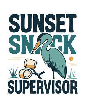 Whimsical Heron Supervises a Sunset Snack Break