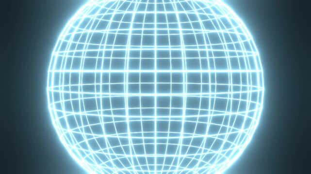 Glowing blue ombre wireframe globe grid representing futuristic global network connectivity and digital data systems