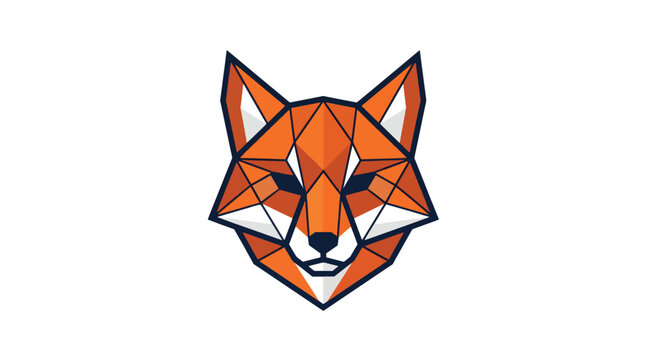 Stylized geometric fox head illustration with sharp lines and vibrant orange colors on a white background