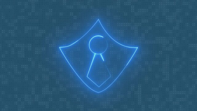 Abstract blue neon shield emblem animation with digital grid background Dynamic glowing security symbol motion graphic concept futuristic technology protection concept.