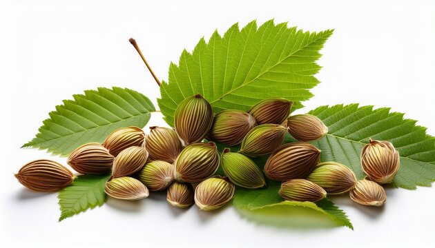Leaves And Seeds Of Elms Isolated On White Background