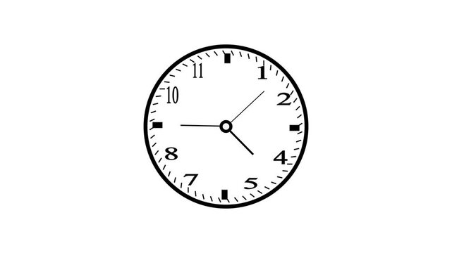 Minimalist black and white clock face design with numbers and a single hand pointing up isolated on a simple graphic style for time management and schedule concepts and projects