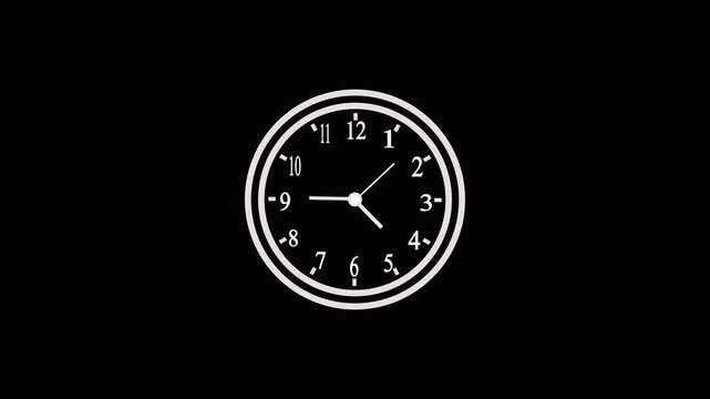 Minimalist white wall clock face icon with a circular loading progress bar indicator showing twelve o clock time isolated on a solid black background for business and schedule design