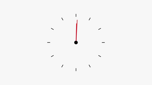 Minimalist analog wall clock face with simple black hour markers and bright red hands showing time on a clean design graphic element for business schedule planning and daily time management