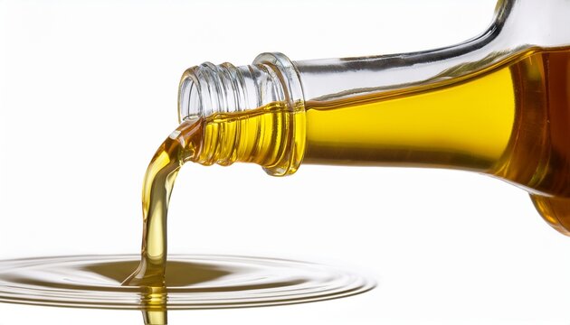 Glass Bottle Pouring Oil Isolated On White