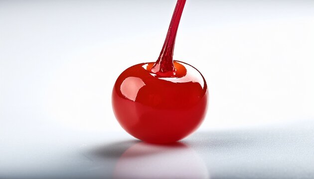 Single Red Maraschino Cherry Isolated Background
