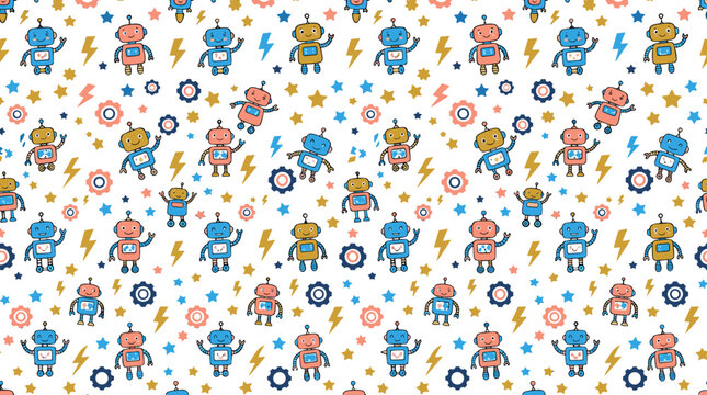Cute colorful robot pattern with various designs on a for children