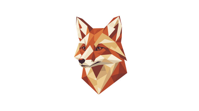 Low poly fox head illustration with geometric shapes and vibrant warm colors on a plain background