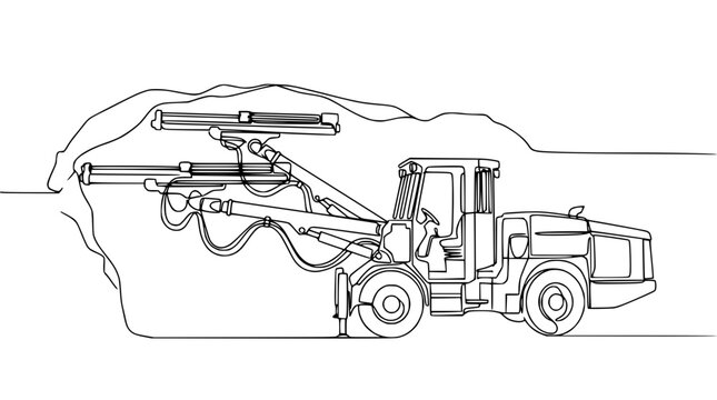 Mining drill rig operating in tunnel, heavy machinery, industrial equipment, excavation concept