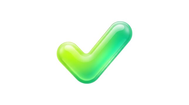 Vibrant 3D glossy green checkmark symbol for success and approval isolated on white