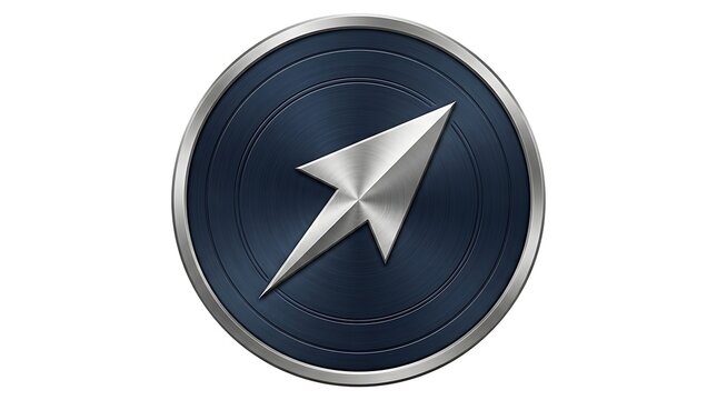 Silver Paper Plane Icon on a Dark Blue Metallic Circular Button for Communication and Sending Messages