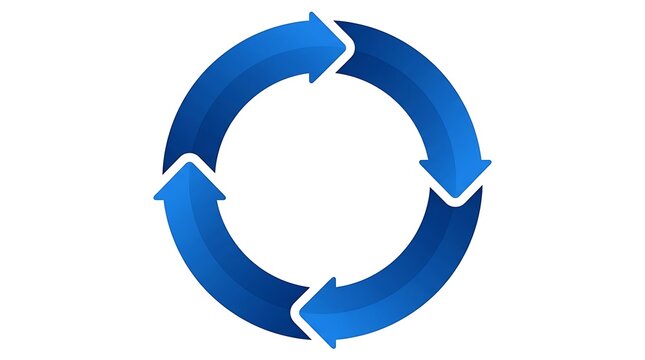 Circular process diagram with four blue glowing gradient arrows forming a continuous cycle on white
