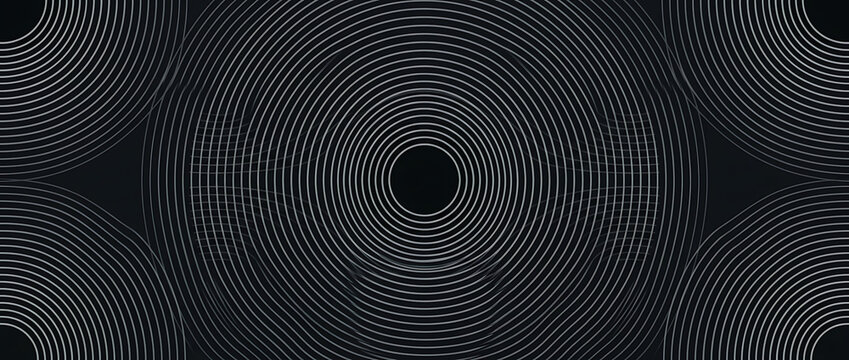 Circles ripple outward in a monochromatic dark pattern that creates a sense of infinite depth.