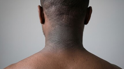 Naklejka premium Back view of Black man neck showing hyperpigmentation skin condition