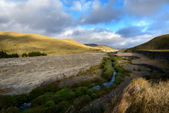 Pita River Canyon winding through the vast Andean paramo of Cotopaxi under the open daylight in Ecuador