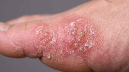 Fototapeta premium Macro shot of skin blisters and peeling skin on foot and toe