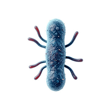 Close up of a bacteria cell with flagella on a white background