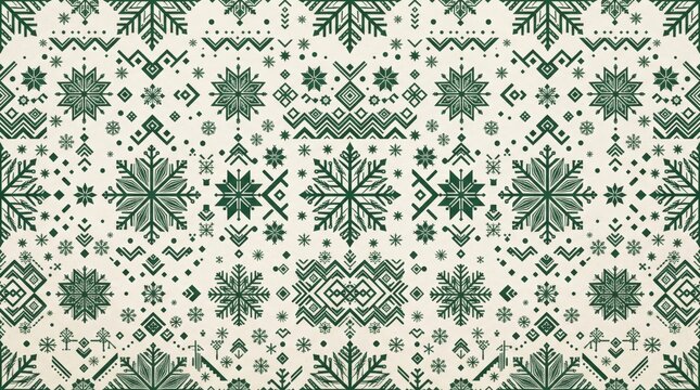 Ireland pattern deep green traditional folk winter snowflake background with snowflake geometric traditional heritage