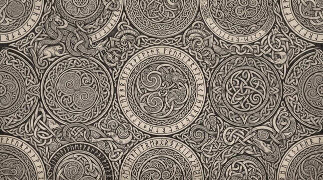 Title ireland pattern of ancient circular gaelic inscriptions with inscriptions circular medieval ornamental background