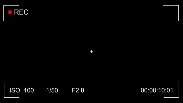 4k Camera Settings HUD Overlay with ISO Shutter Speed Aperture Display and REC Indicator. alpha channel video.
