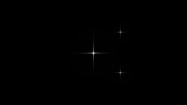 Glowing Twinkle Stars Sparkling Light Animation, White Cartoon Vector Doodle Star, Glitter Magic Flash, Shimmer Particle, black Screen Chroma Key Motion Graphic, 4K