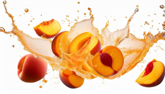 Dynamisch Fallende Saftige Pfirsichwurfel Isoliert Fur Food Designer Zur Sommerlichen Gestaltung Von Erfrischenden Eistee Verpackungen Auf Transparentem Hintergrund Um Appetit Auf Fruchtgeschmack Zu